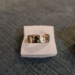 NWT, sz 8, Lab Created Paraiba Tourmaline Rhodium ring